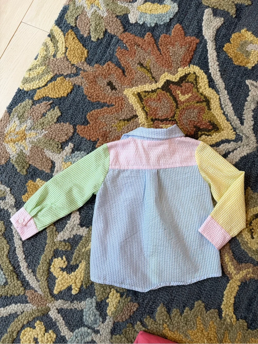 Classic Whimsy Monogram Pastel Seersucker Button-Down Shirt for Kids MBM